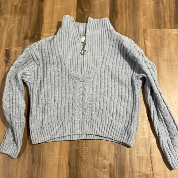 Soft Blue Zip Up No Comment Sweater - Picture 1 of 2